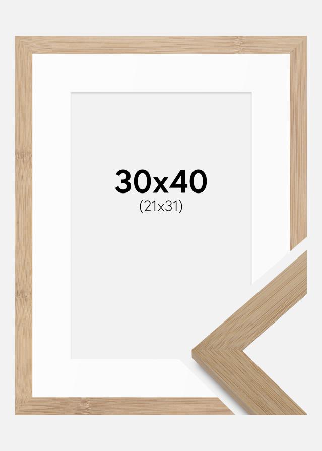 Ram med passepartou Fotolijst Hoei Bambu 30x40 cm - Passe-partout Wit 22x32 cm