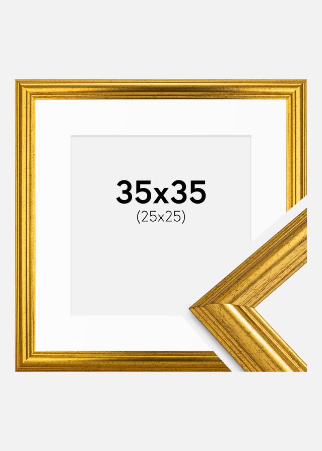 Ram med passepartou Fotolijst Västkusten Goud 35x35 cm - Passe-partout Wit 26x26 cm
