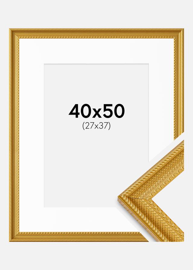 Ram med passepartou Fotolijst Lattice Goud 40x50 cm - Passe-partout Wit 28x38 cm