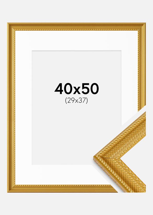 Ram med passepartou Fotolijst Lattice Goud 40x50 cm - Passe-partout Wit 30x38 cm