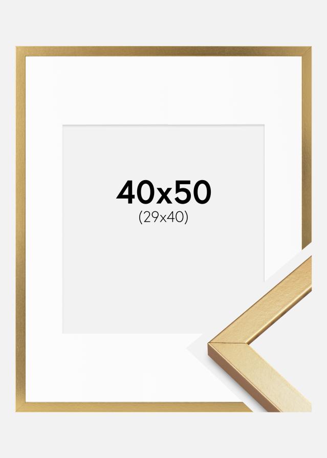 Ram med passepartou Fotolijst Minerva Goud 40x50 cm - Passe-partout Wit 30x41 cm