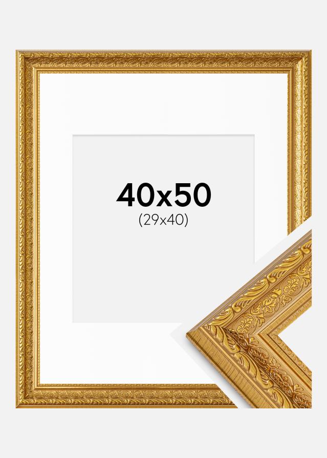Ram med passepartou Fotolijst Ornate Goud 40x50 cm - Passe-partout Wit 30x41 cm