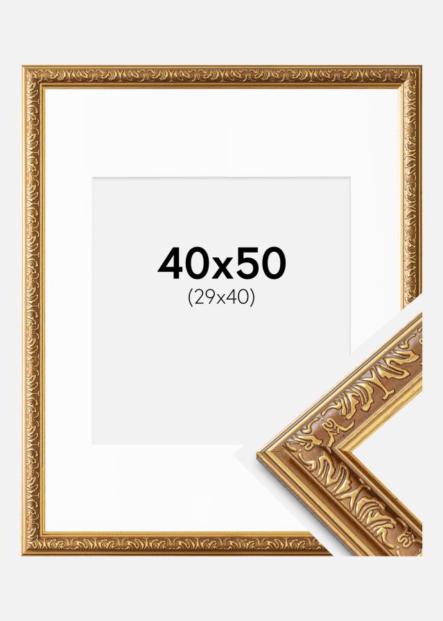 Ram med passepartou Fotolijst Swirl Goud 40x50 cm - Passe-partout Wit 30x41 cm