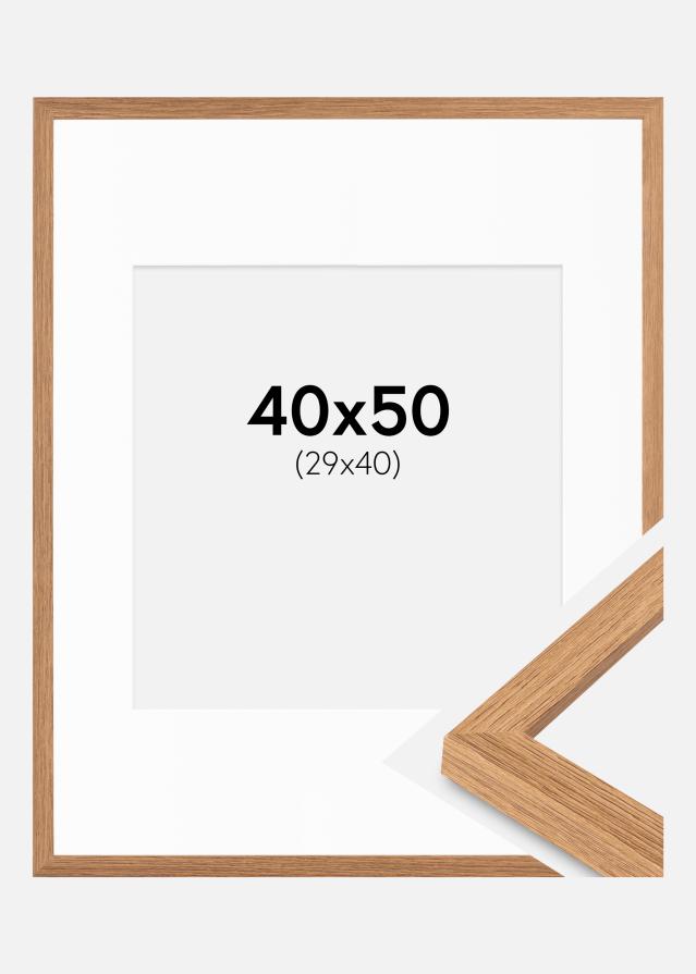 Ram med passepartou Fotolijst Modern Teak 40x50 cm - Passe-partout Wit 30x41 cm