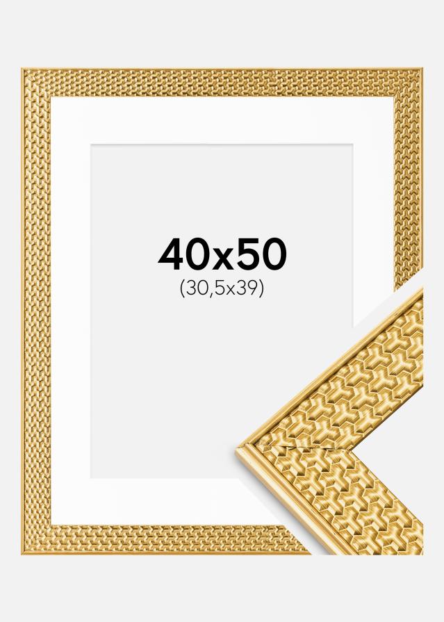 Ram med passepartou Fotolijst Grace Goud 40x50 cm - Passe-partout Wit 31,5x40 cm