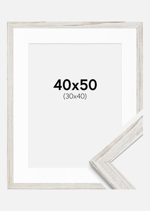 Ram med passepartou Fotolijst Stilren Vintage Wit 40x50 cm - Passe-partout Wit 31x41 cm