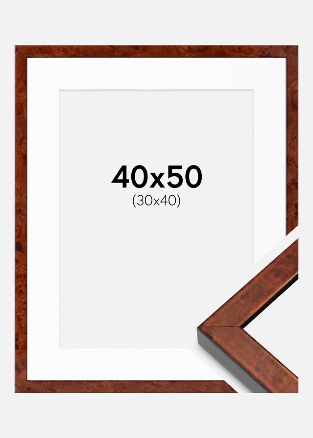 Ram med passepartou Fotolijst Hermes okkernoot 40x50 cm - Passe-partout Wit 31x41 cm