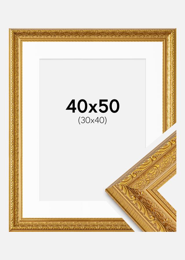 Ram med passepartou Fotolijst Ornate Goud 40x50 cm - Passe-partout Wit 31x41 cm