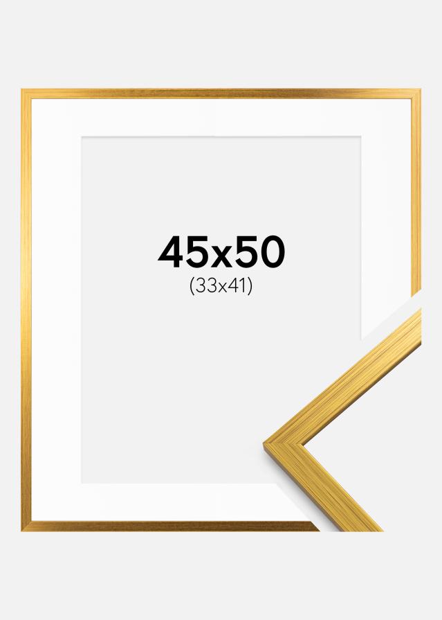 Ram med passepartou Fotolijst Edsbyn Goud 45x50 cm - Passe-partout Wit 34x42 cm
