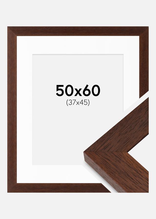 Ram med passepartou Fotolijst Juno Teak 50x60 cm - Passe-partout Wit 38x46 cm