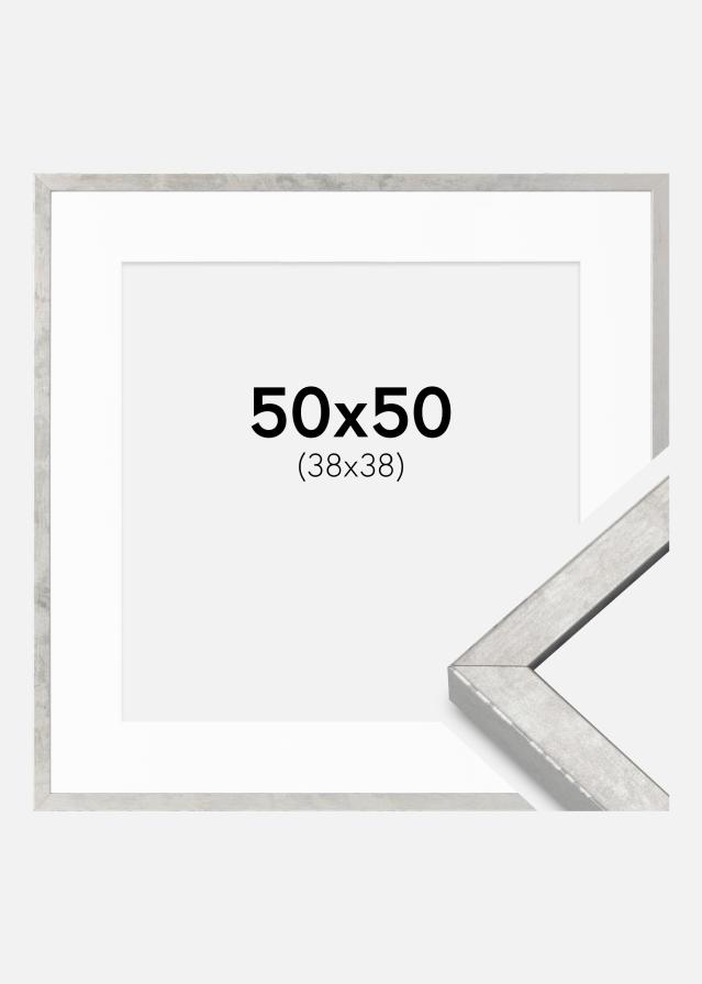 Ram med passepartou Fotolijst Ares Zilver 50x50 cm - Passe-partout Wit 39x39 cm