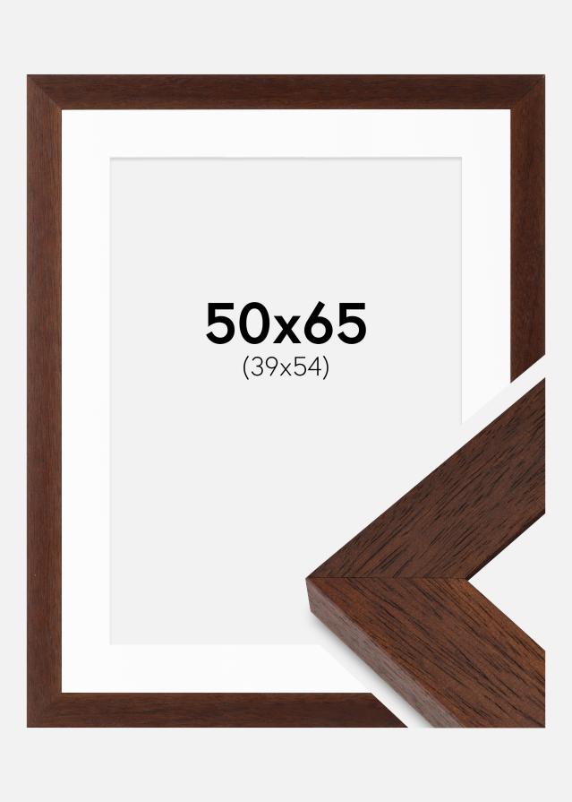 Ram med passepartou Fotolijst Juno Teak 50x65 cm - Passe-partout Wit 40x55 cm