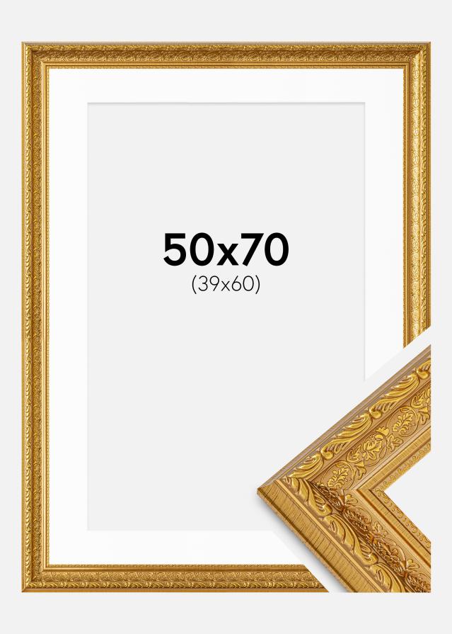 Ram med passepartou Fotolijst Ornate Goud 50x70 cm - Passe-partout Wit 40x61 cm