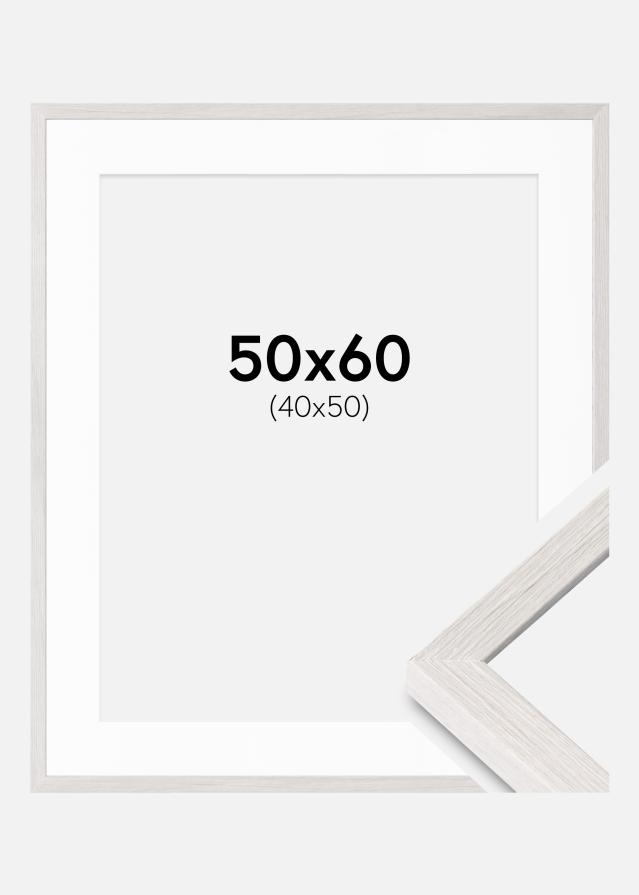 Ram med passepartou Fotolijst Ares Wit eik 50x60 cm - Passe-partout Wit 41x51 cm