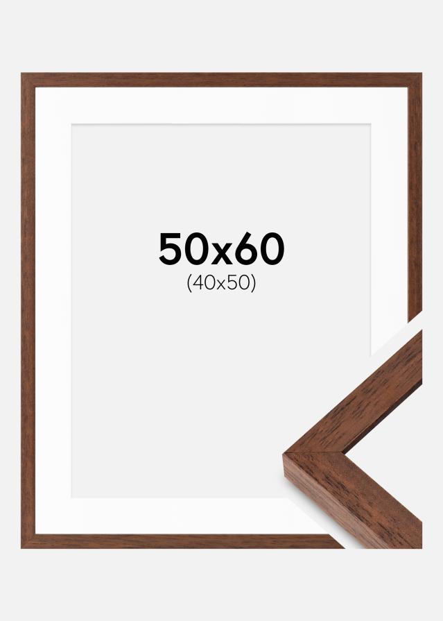 Ram med passepartou Fotolijst Hermes Teak 50x60 cm - Passe-partout Wit 41x51 cm