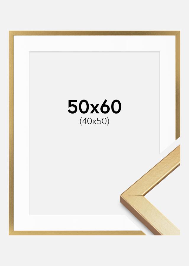 Ram med passepartou Fotolijst Minerva Goud 50x60 cm - Passe-partout Wit 41x51 cm