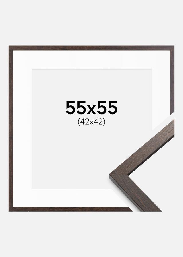Ram med passepartou Fotolijst Trendy Okkernoot 55x55 cm - Passe-partout Wit 43x43 cm