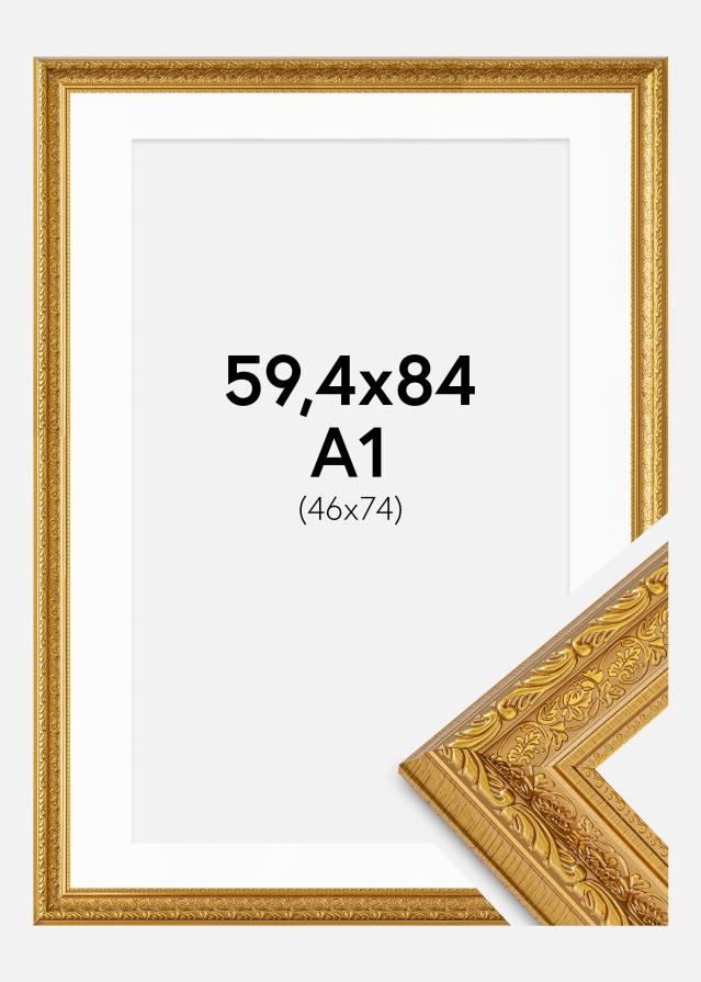 Ram med passepartou Fotolijst Ornate Goud 59,4x84 cm - Passe-partout Wit 47x75 cm