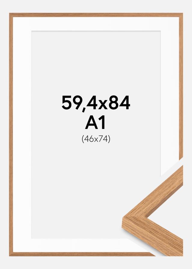 Ram med passepartou Fotolijst Modern Teak 59,4x84 cm - Passe-partout Wit 47x75 cm