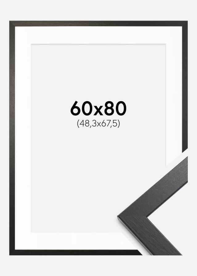 Ram med passepartou Fotolijst Stilren Zwart Eik 60x80 cm - Passe-partout Wit 49,3x68,5 cm