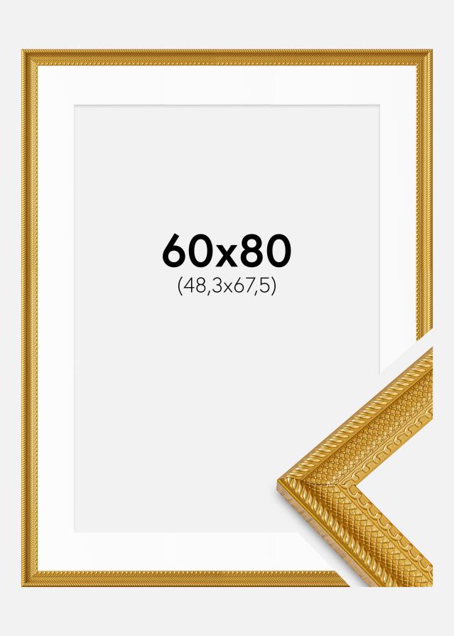Ram med passepartou Fotolijst Lattice Goud 60x80 cm - Passe-partout Wit 49,3x68,5 cm