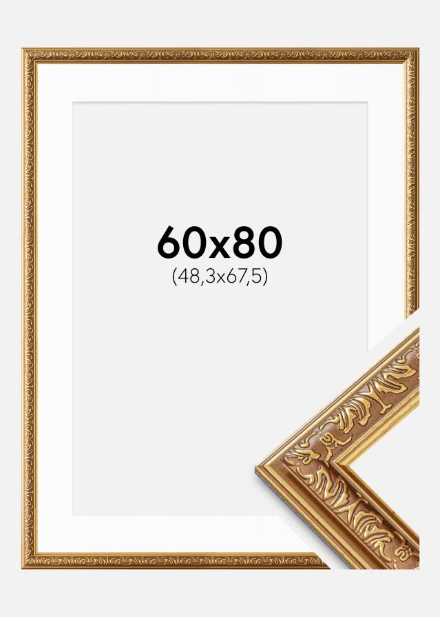 Ram med passepartou Fotolijst Swirl Goud 60x80 cm - Passe-partout Wit 49,3x68,5 cm