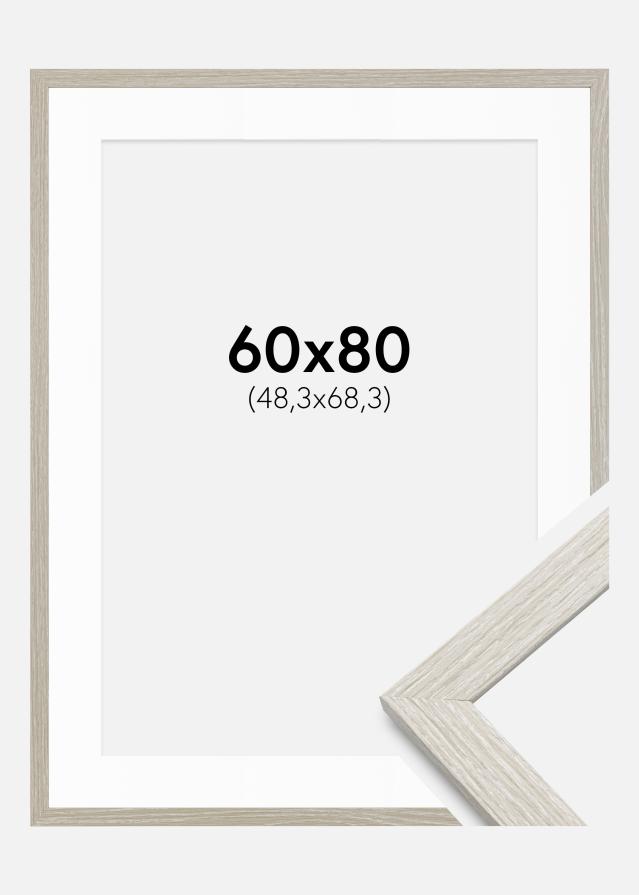 Ram med passepartou Fotolijst Stilren Lichtgrijs Eik 60x80 cm - Passe-partout Wit 49,3x69,3 cm