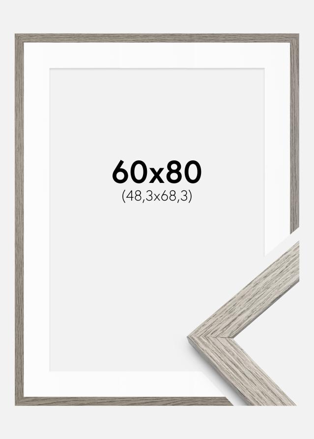 Ram med passepartou Fotolijst Stilren grijs eik 60x80 cm - Passe-partout Wit 49,3x69,3 cm