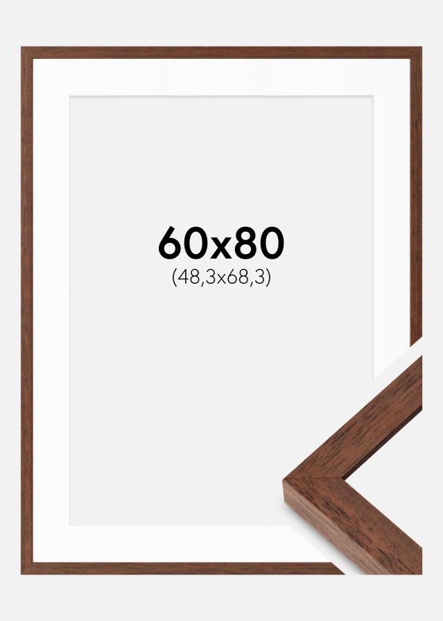 Ram med passepartou Fotolijst Hermes Teak 60x80 cm - Passe-partout Wit 49,3x69,3 cm