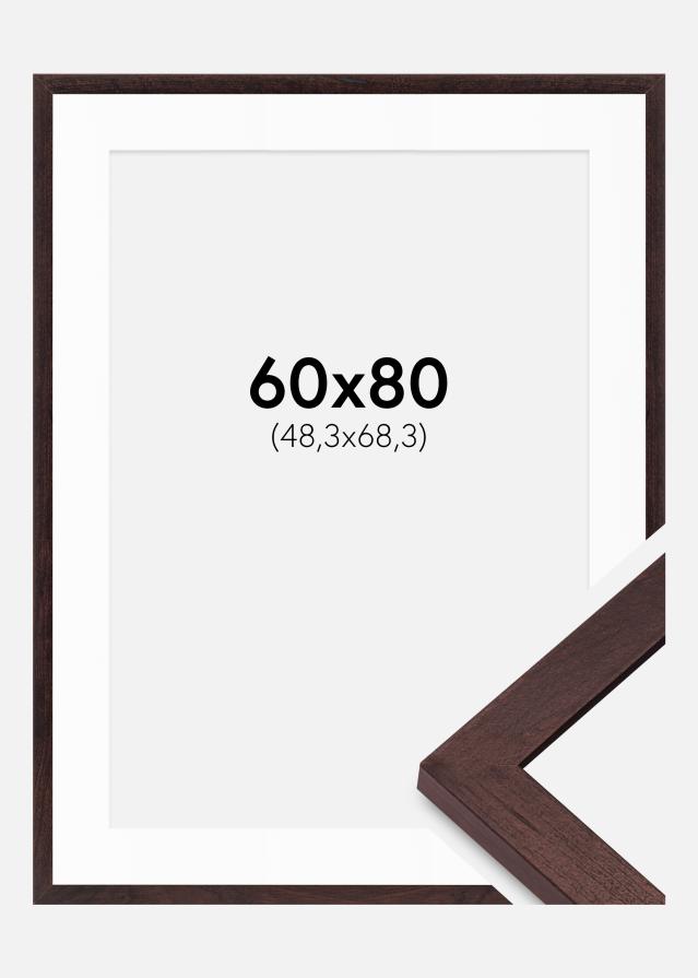 Ram med passepartou Fotolijst BGA Classic Okkernoot 60x80 cm - Passe-partout Wit 49,3x69,3 cm