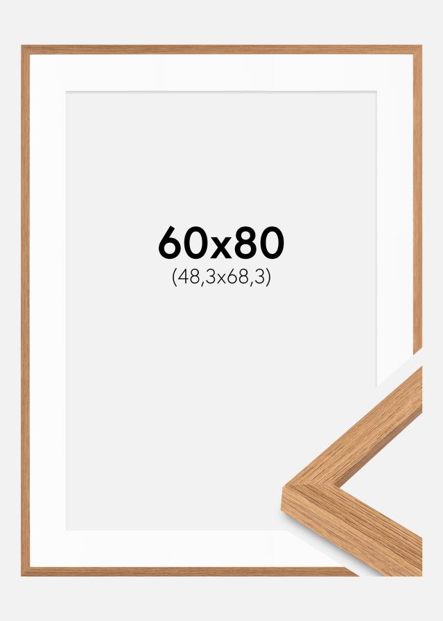 Ram med passepartou Fotolijst Modern Teak 60x80 cm - Passe-partout Wit 49,3x69,3 cm
