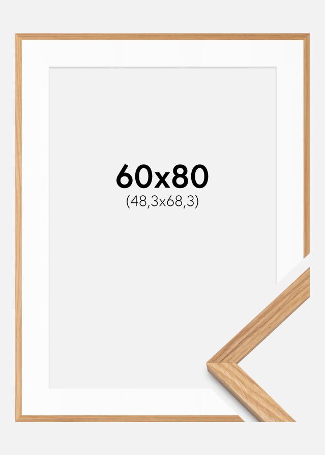 Ram med passepartou Fotolijst Massiv Eik 60x80 cm - Passe-partout Wit 49,3x69,3 cm