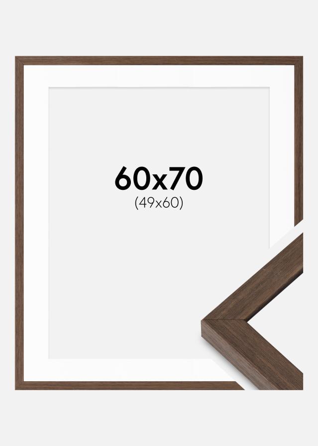 Ram med passepartou Fotolijst Hermes Okkernoot 60x70 cm - Passe-partout Wit 50x61 cm