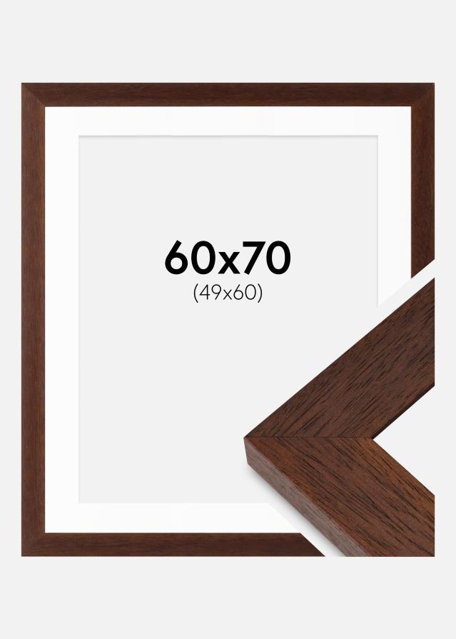 Ram med passepartou Fotolijst Juno Teak 60x70 cm - Passe-partout Wit 50x61 cm
