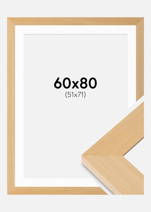 Ram med passepartou Fotolijst Juno Hout 60x80 cm - Passe-partout Wit 52x72 cm