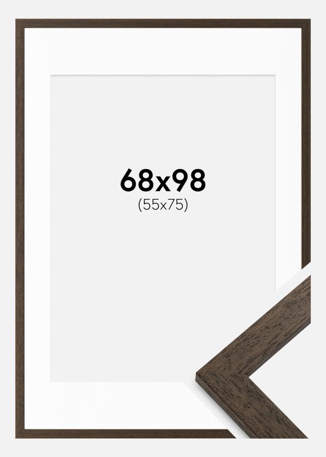 Ram med passepartou Fotolijst bruin hout 68x98 cm - Passe-partout Wit 56x76 cm