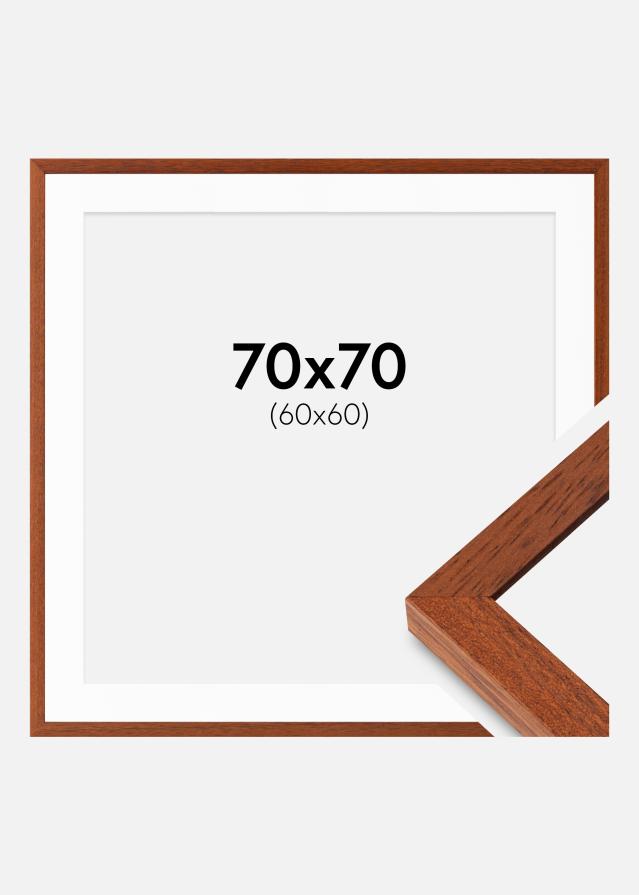 Ram med passepartou Fotolijst Hermes Kers 70x70 cm - Passe-partout Wit 61x61 cm