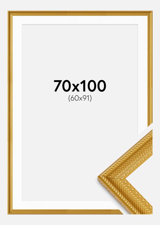 Ram med passepartou Fotolijst Lattice Goud 70x100 cm - Passe-partout Wit 61x92 cm