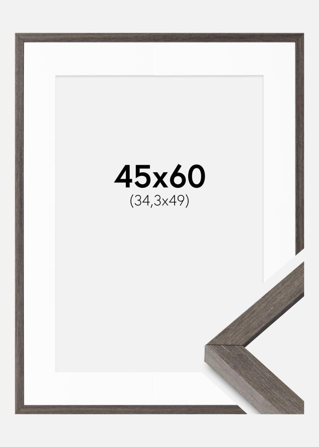 Ram med passepartou Fotolijst Ares grijs Eik 45x60 cm - Passe-partout Wit B3 353x500 mm