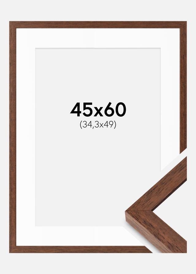 Ram med passepartou Fotolijst Hermes Teak 45x60 cm - Passe-partout Wit B3 353x500 mm