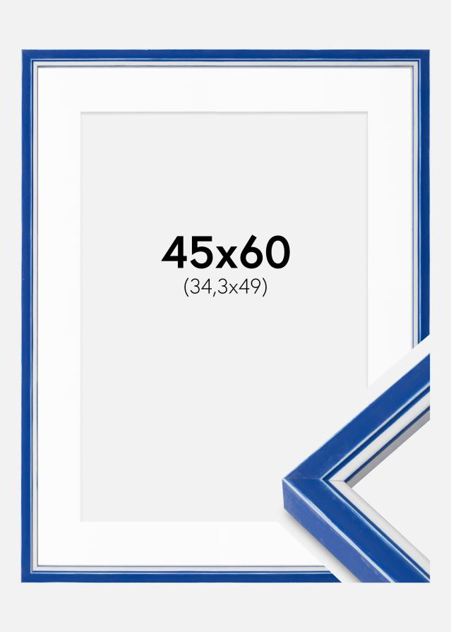 Ram med passepartou Fotolijst Diana Blauw 45x60 cm - Passe-partout Wit B3 353x500 mm