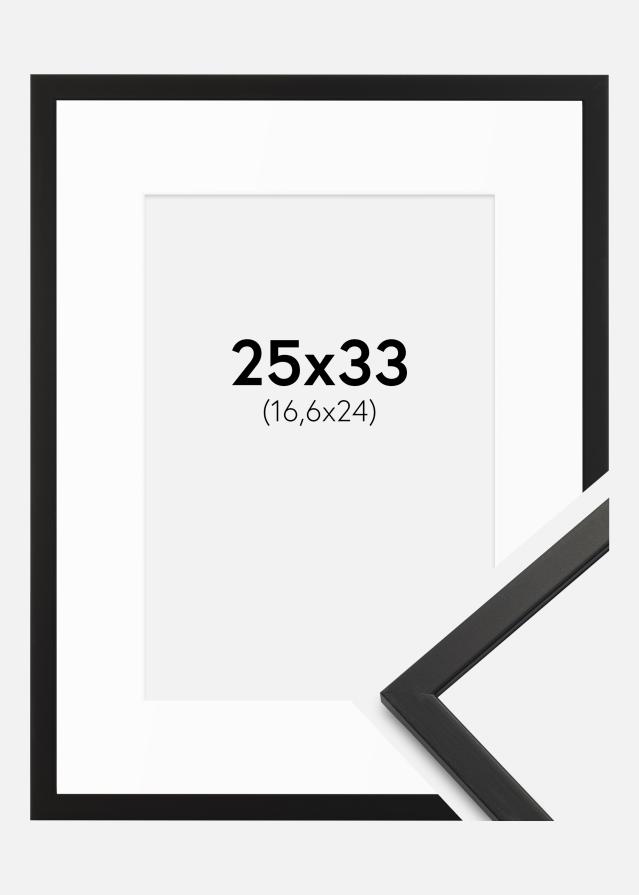 Ram med passepartou Fotolijst Edsbyn Zwart 25x33 cm - Passe-partout Wit B5 176x250 mm