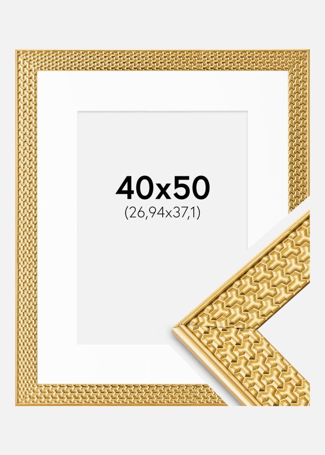 Ram med passepartou Fotolijst Grace Goud 40x50 cm - Passe-partout Wit 11x15 inches
