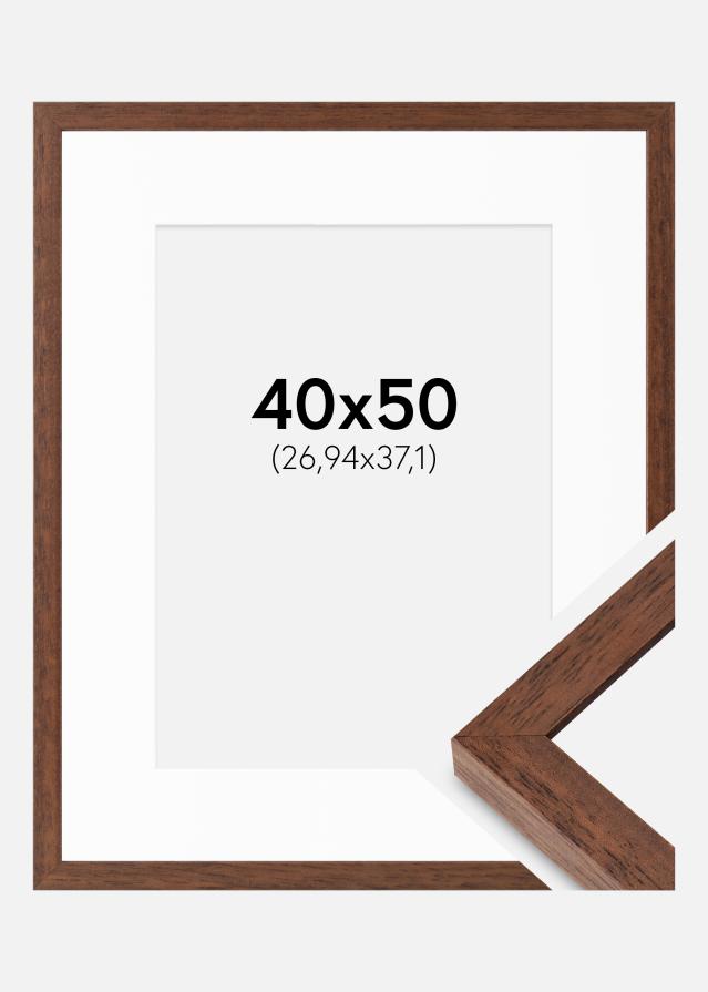 Ram med passepartou Fotolijst Hermes Teak 40x50 cm - Passe-partout Wit 11x15 inches