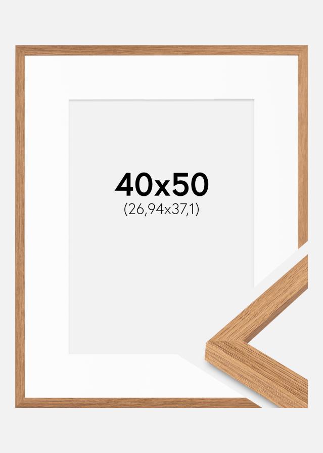 Ram med passepartou Fotolijst Modern Teak 40x50 cm - Passe-partout Wit 11x15 inches