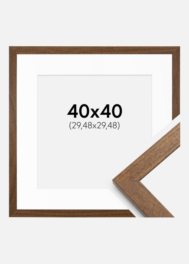 Ram med passepartou Fotolijst Stilren warm bruin 40x40 cm - Passe-partout Wit 12x12 inches