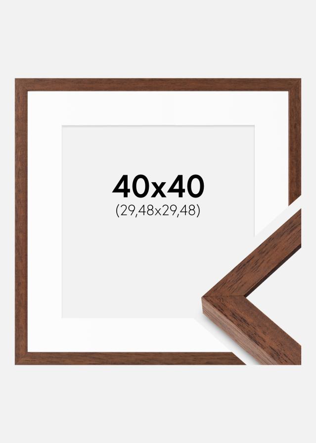 Ram med passepartou Fotolijst Hermes Teak 40x40 cm - Passe-partout Wit 12x12 inches