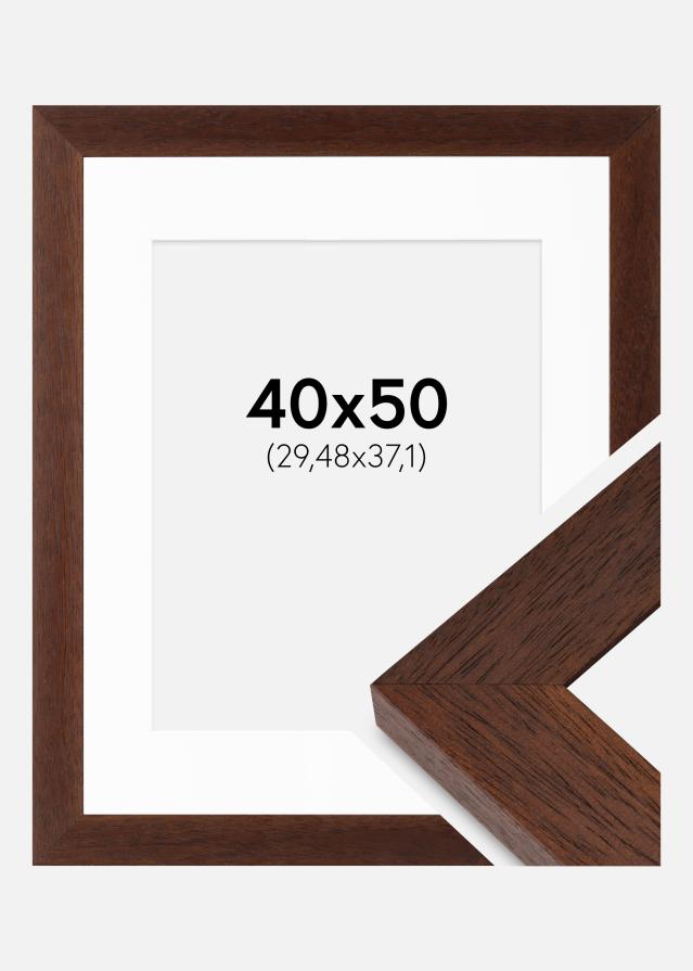 Ram med passepartou Fotolijst Juno Teak 40x50 cm - Passe-partout Wit 12x15 inches