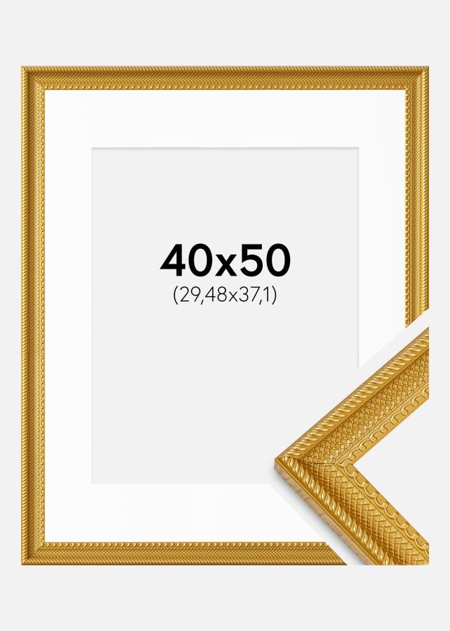 Ram med passepartou Fotolijst Lattice Goud 40x50 cm - Passe-partout Wit 12x15 inches