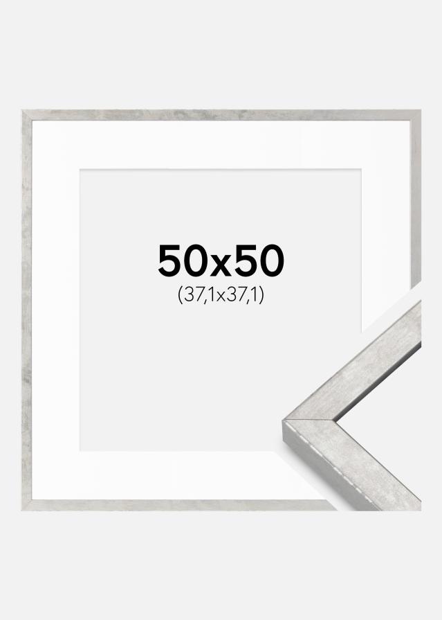 Ram med passepartou Fotolijst Ares Zilver 50x50 cm - Passe-partout Wit 15x15 inches